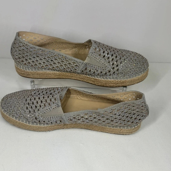 Steve Madden Espadrille Silver Rhinestone Flats Size 9M - Picture 2 of 8